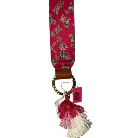 Simply Southern Dog Print Wristlet Keychain with Tassel Pink neoprene preppy new - Picture 1 of 3